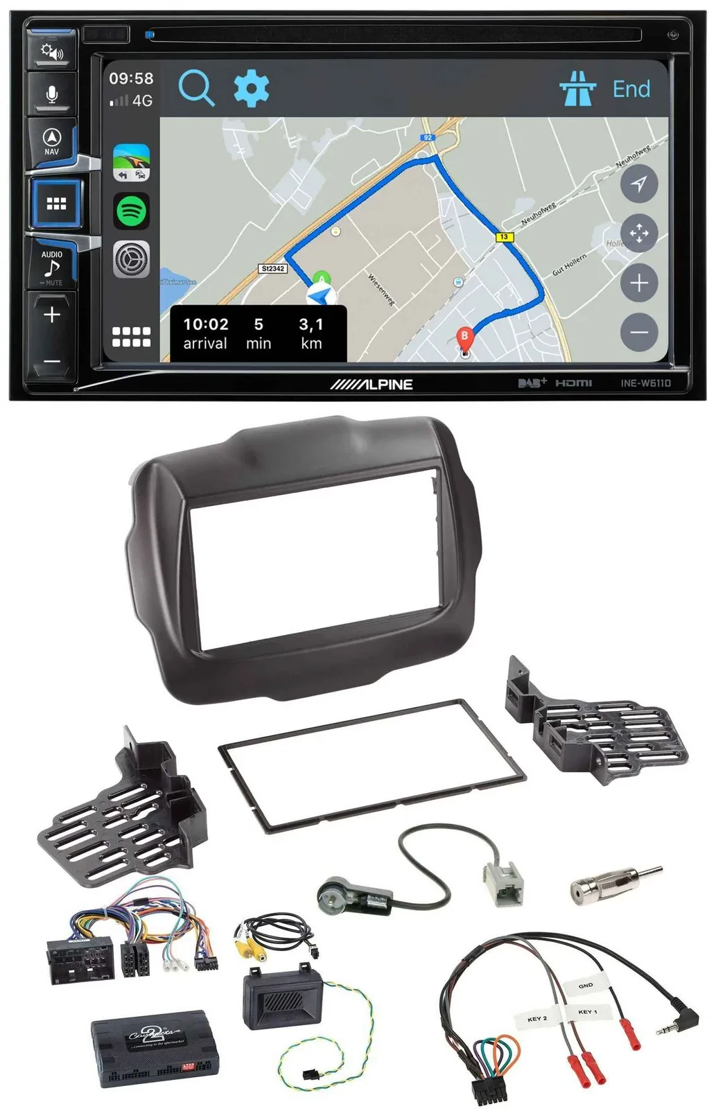 Alpine DAB TMC Bluetooth 2DIN USB Lenkrad Navigation für Jeep Renegade ab 2015