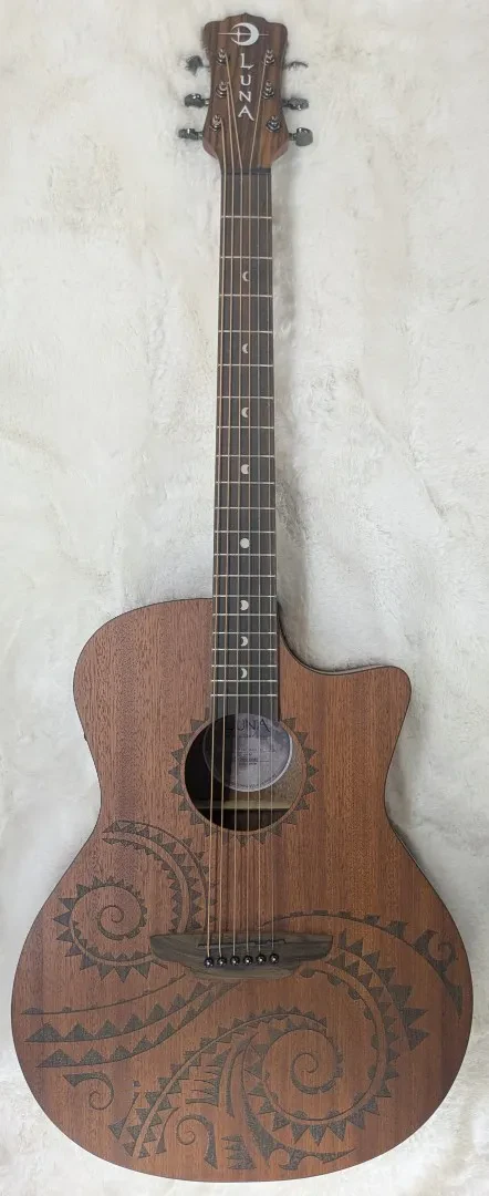 Luna Guitars Gypsy Tattoo Mahogany AcousticElectric Grand Concert Guitar Natural