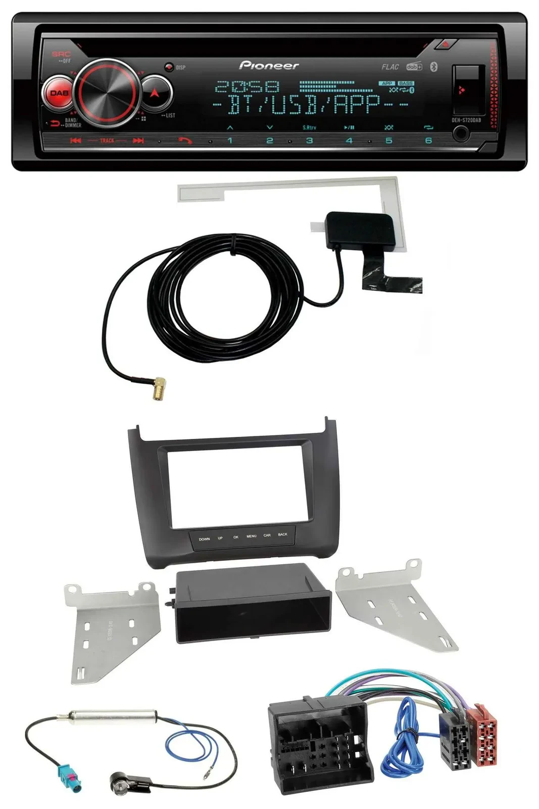 Pioneer DAB CD MP3 USB Bluetooth Autoradio für VW Polo (ab 2014) - schwarz