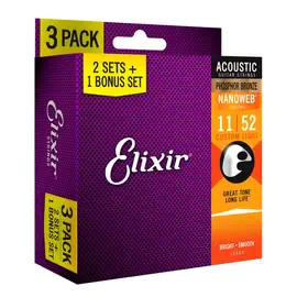Струны для акустической гитары Elixir 16544 Nanoweb Acoustic Custom Light 12-53 (3-Pack)