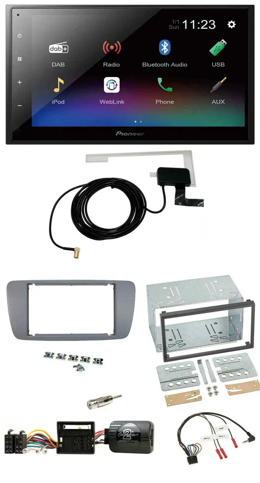 Автомагнитола Pioneer 2-DIN, DAB, Bluetooth, USB, для Seat Ibiza (с 2008), совместима с кнопками на руле