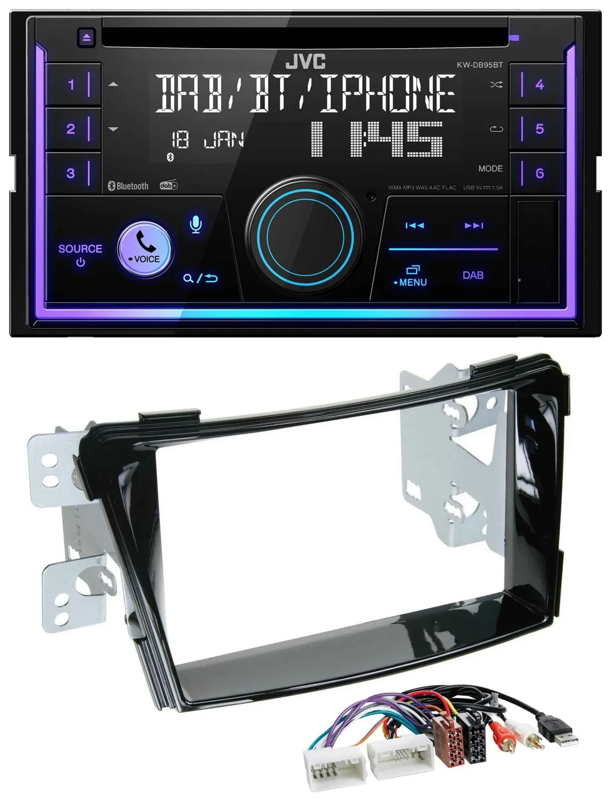 Автомагнитола JVC 2DIN CD USB DAB Bluetooth для Hyundai i40 (с 2011, VF), черный глянец