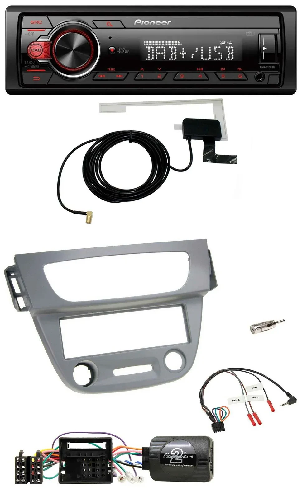 Автомагнитола Pioneer 1-DIN MP3 DAB USB для Renault Megane III (2009–2012) с поддержкой управления на руле, серый