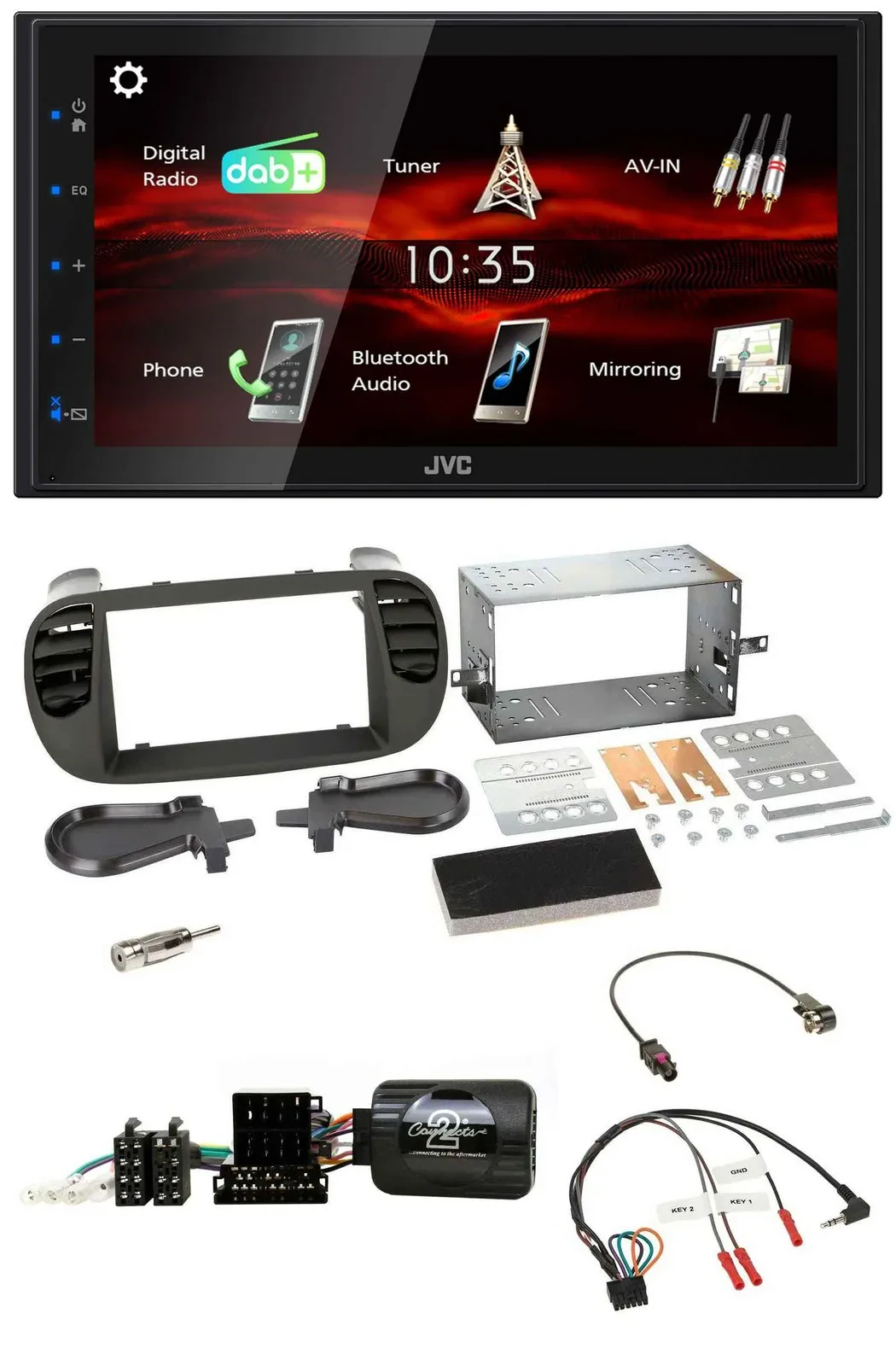 JVC USB Bluetooth Lenkrad DAB 2DIN Autoradio für Fiat 500 08-15 soft touch