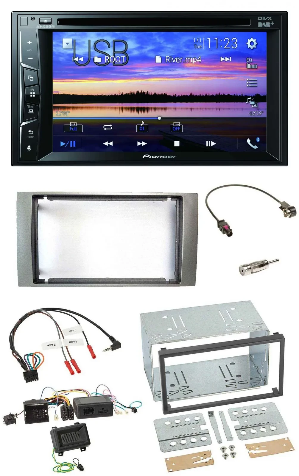 Автомагнитола Pioneer 2 DIN Bluetooth USB DVD DAB для Ford Kuga 2008–2012 серебристая