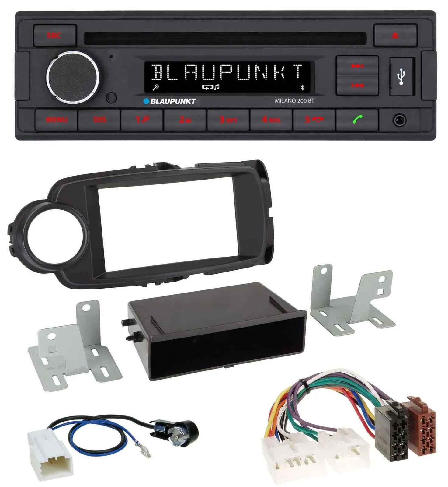Автомагнитола для Toyota Yaris (2011–2014) Blaupunkt MP3/USB/CD/Bluetooth/AUX, черная
