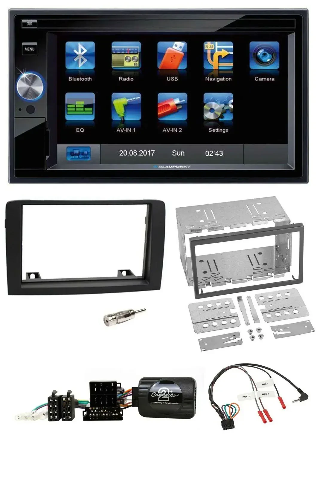 Blaupunkt 2DIN Bluetooth TMC USB Lenkrad SD Navigation für Fiat Idea 06-12 schwa