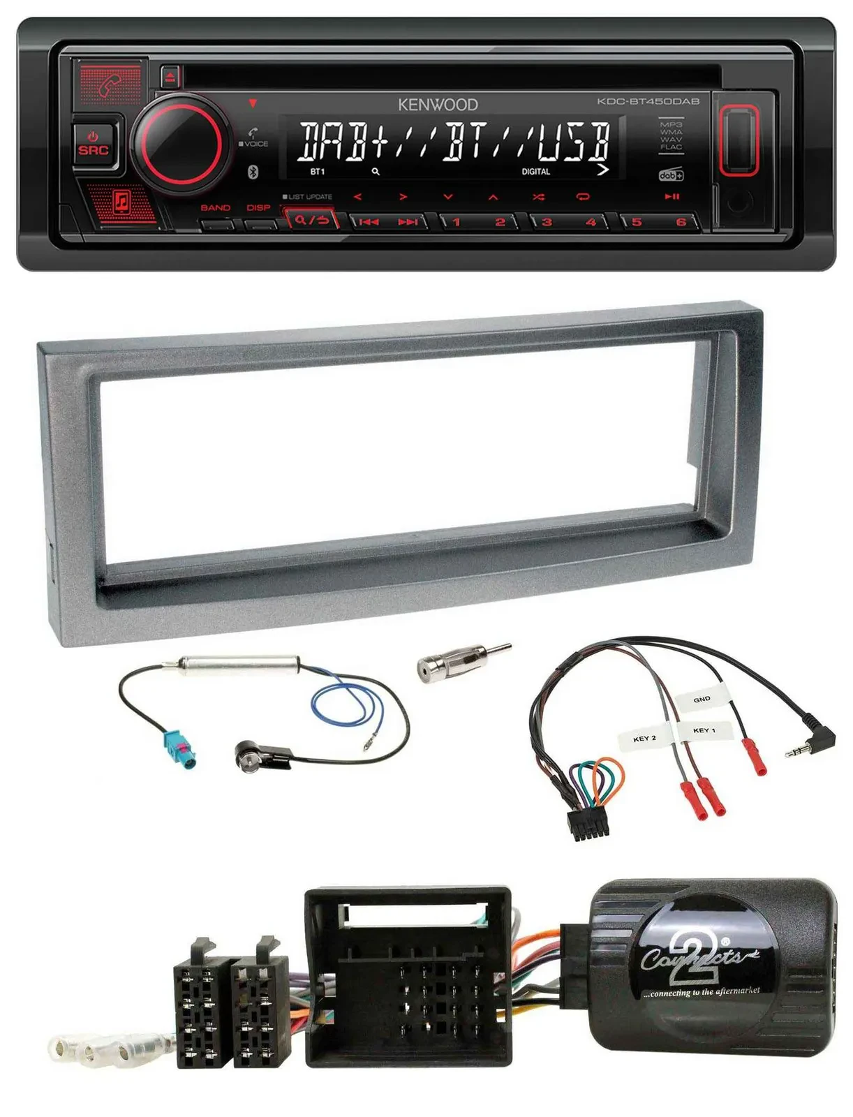 Kenwood Lenkrad CD USB Bluetooth DAB Autoradio für Citroen C5 ab 2005 grau-metal