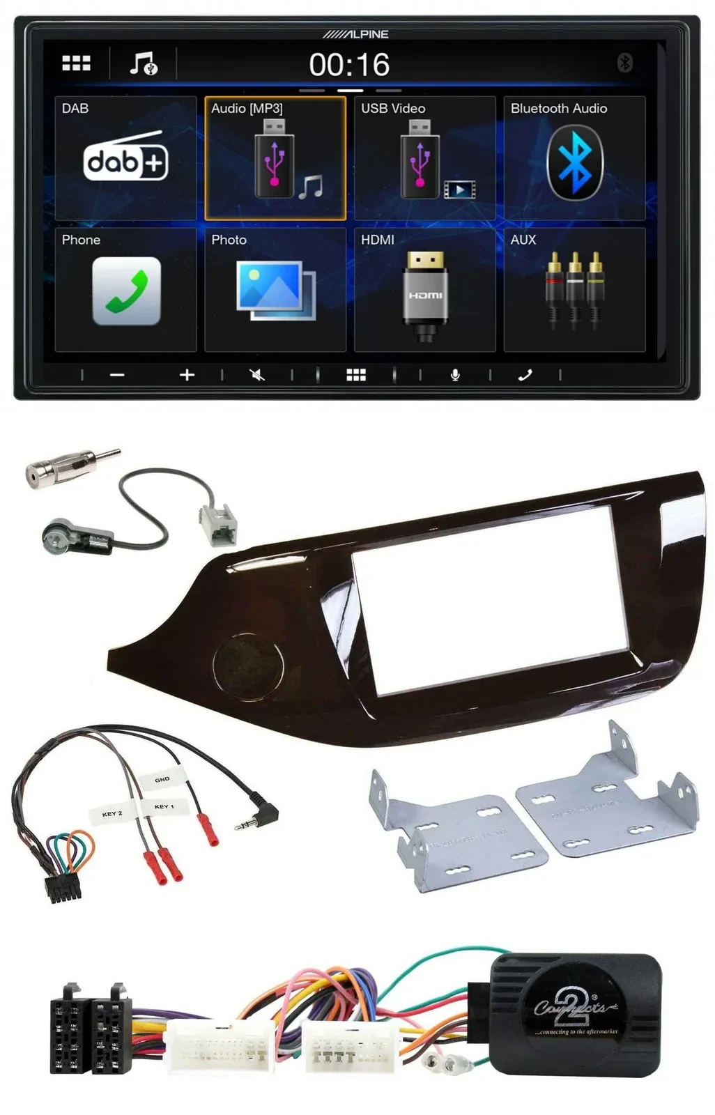 Alpine Bluetooth 2DIN Lenkrad DAB USB Autoradio für Kia Ceed ab 2012 glänzend oh