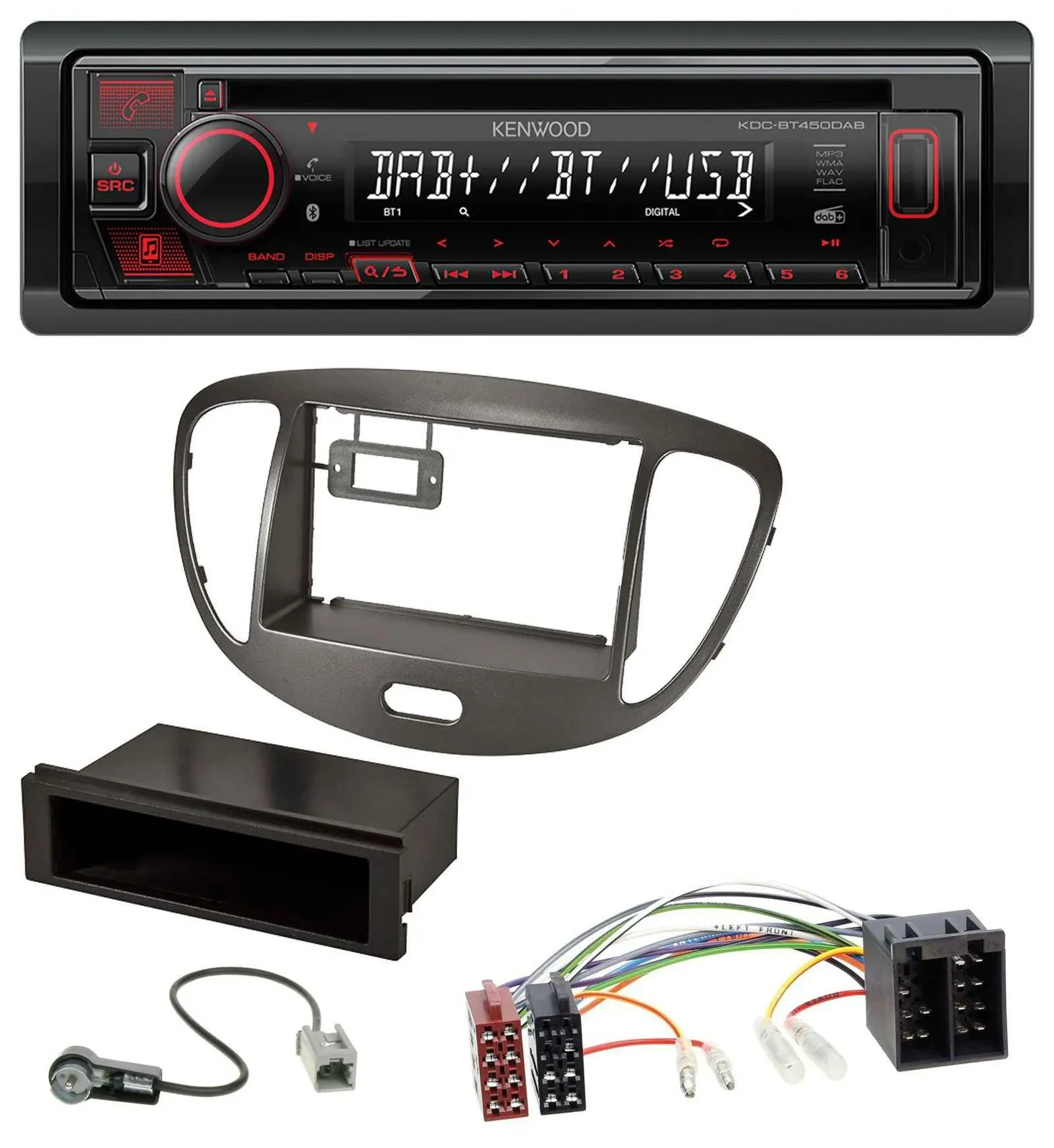 Kenwood MP3 CD USB Bluetooth DAB Autoradio für Hyundai i10 2008-2013 dunkelsilbe