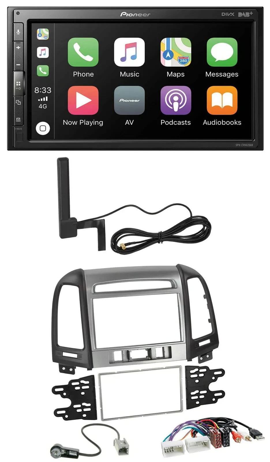 Pioneer USB 2DIN Bluetooth DAB MP3 Autoradio für Hyundai Santa Fe USB AUX 3 Scha