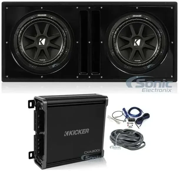 Сабвуфер для авто Kicker 43C124 12" 4 Ом 150W (набор, 2 шт., усилитель 46CXA4001T, корпус BBX212BK, проводка 46CK8)