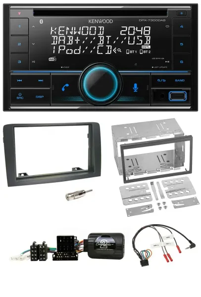 Kenwood CD 2DIN DAB USB Lenkrad Bluetooth Autoradio für Fiat Idea 2006-2012 grau