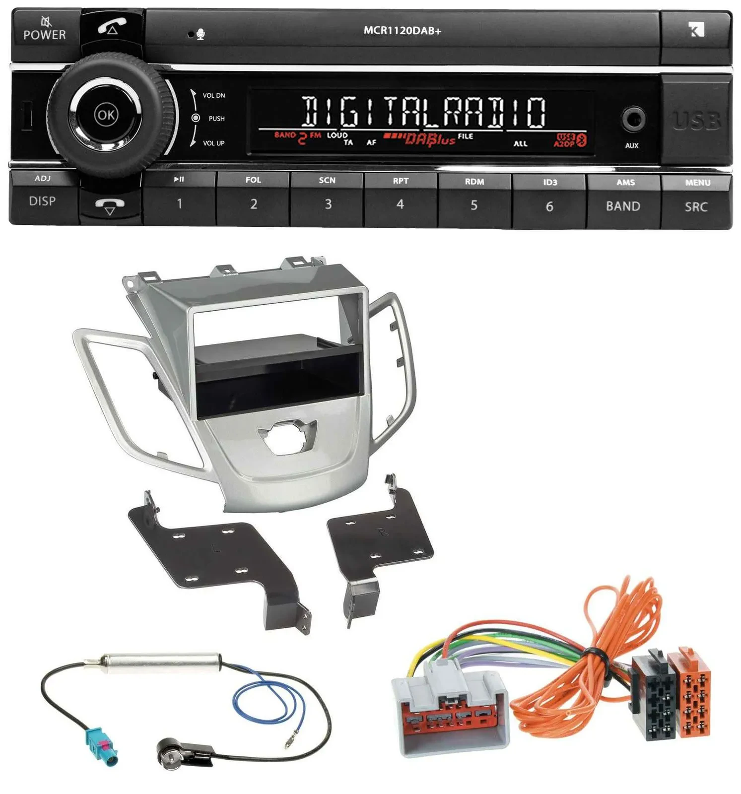 Автомагнитола для Ford Fiesta 2008–2010 (JA8) Kienzle Bluetooth, MP3, USB, DAB без дисплея