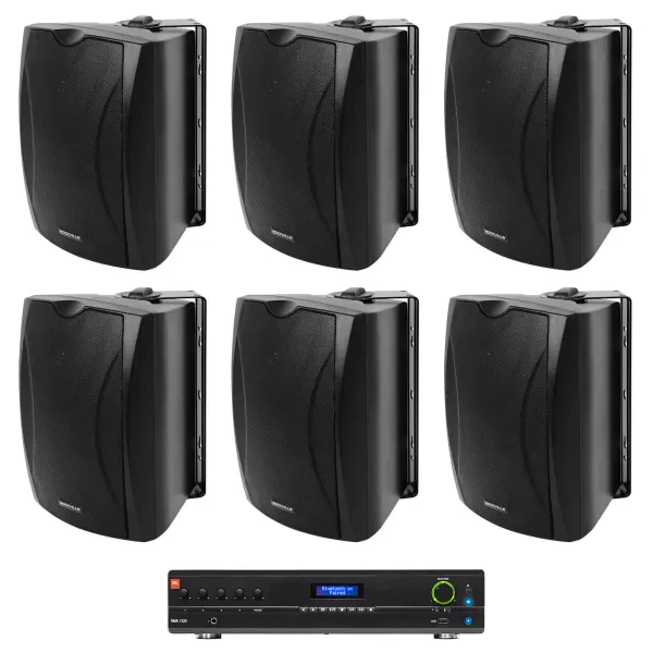 Настенная акустика JBL WET-5B Black с усилителем (6 штук)