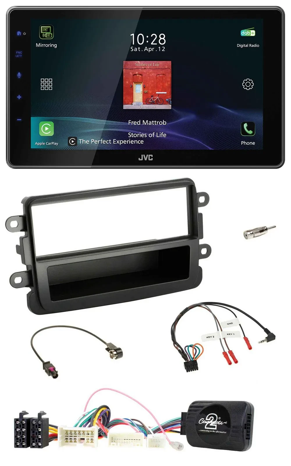 JVC DAB Lenkrad Bluetooth USB Autoradio für Dacia ab 2012 schwarz