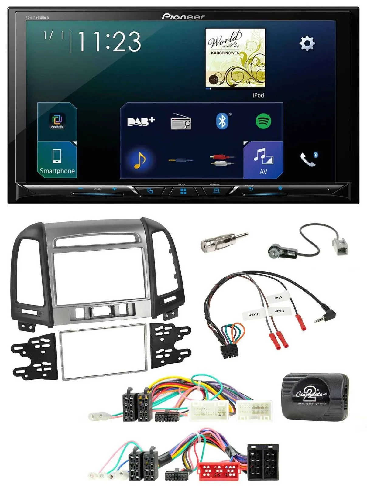 Pioneer Lenkrad Bluetooth USB 2DIN DAB Autoradio für Hyundai Santa Fe 10-12 3 Sc