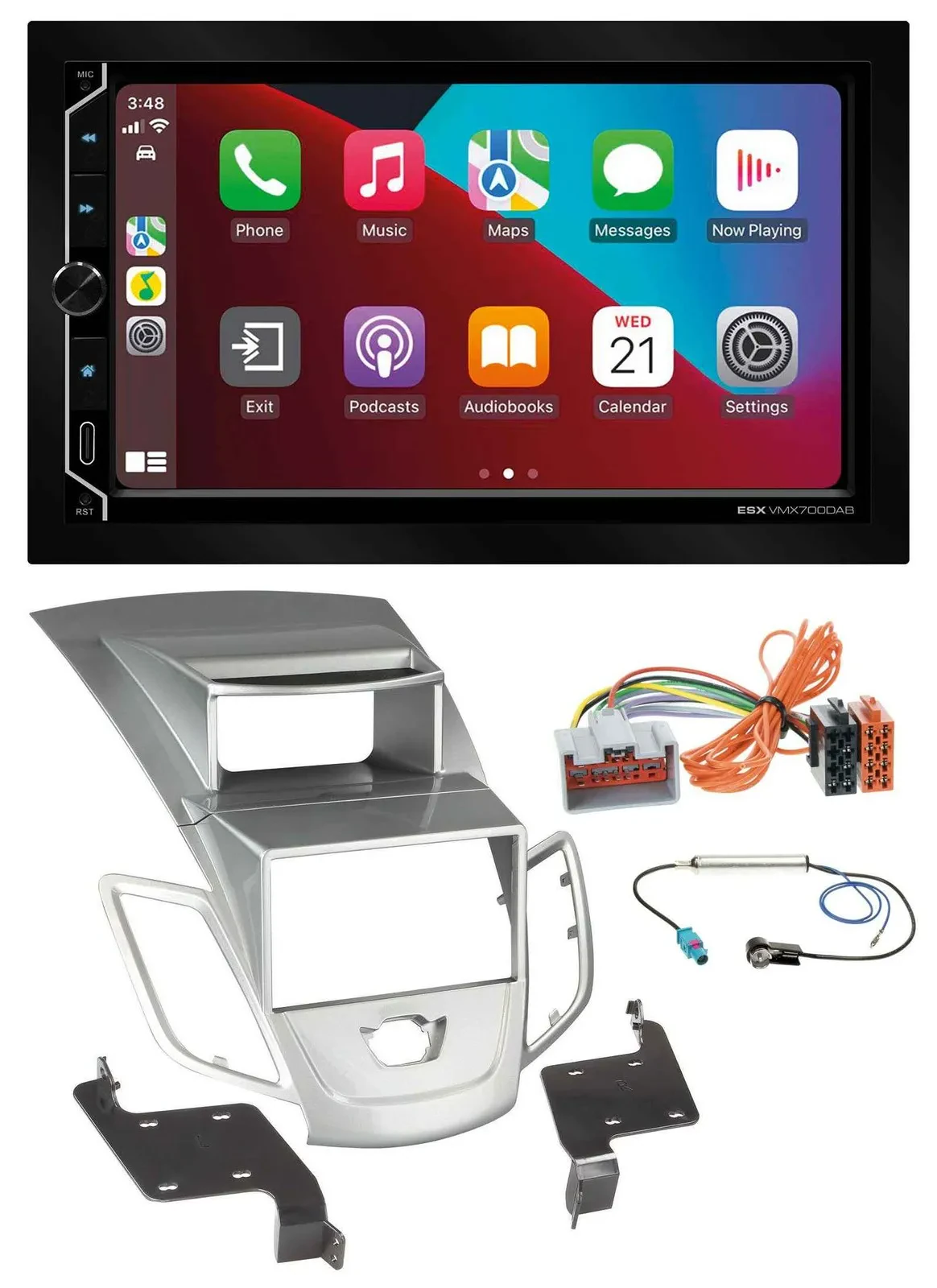 Автомагнитола для Ford Fiesta 2008–2010 ESX 2DIN, DAB, USB, MP3, Bluetooth, серебристая