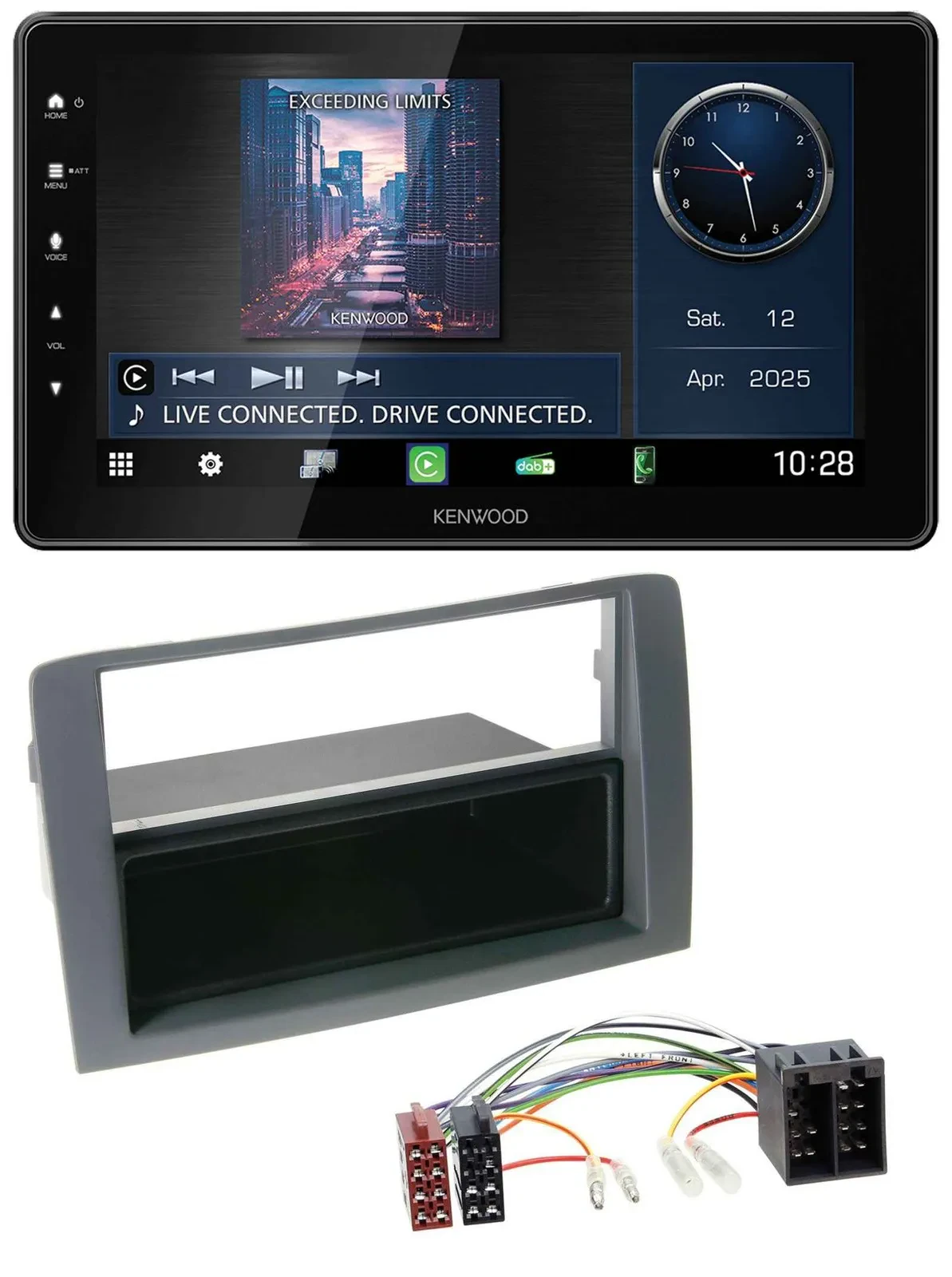 Kenwood MP3 Bluetooth USB DAB Autoradio für Fiat Idea (350, 03-11) - grau