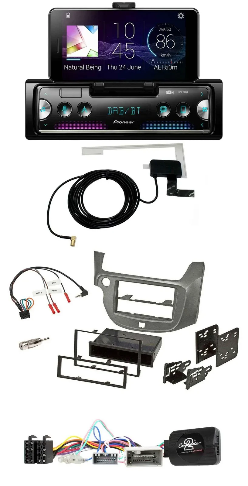 Pioneer DAB Bluetooth Lenkrad USB Autoradio für Honda Jazz ab 2014 silber