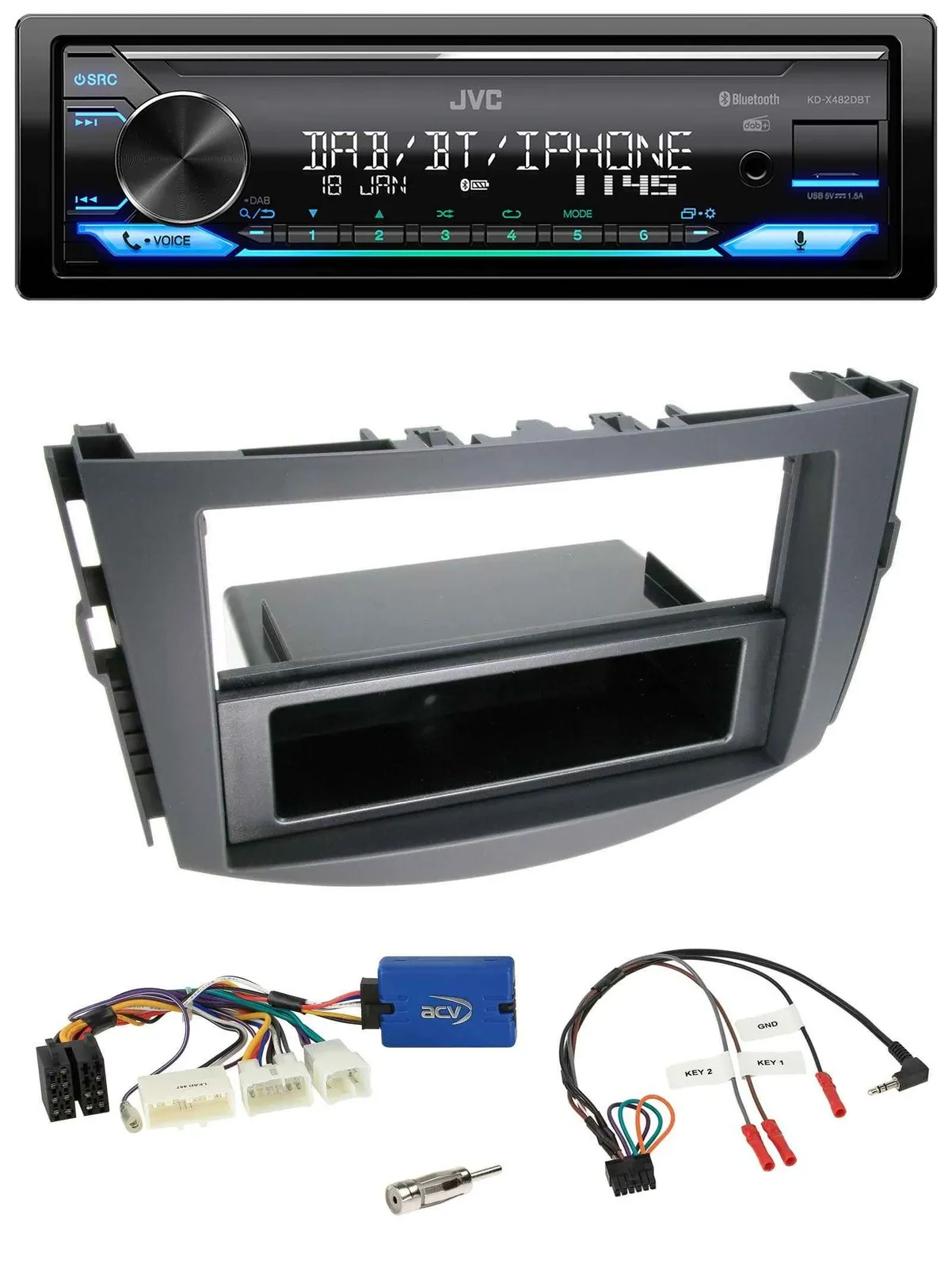 Автомагнитола для Toyota RAV4 2011–2013 JVC Bluetooth, DAB, USB, поддержка управления на руле