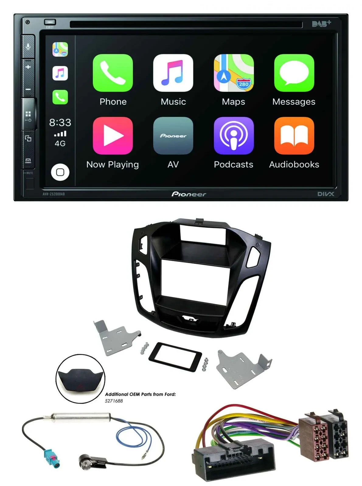 Pioneer DVD 2DIN MP3 DAB Bluetooth USB Autoradio für Ford Focus 2014-2018 schwar