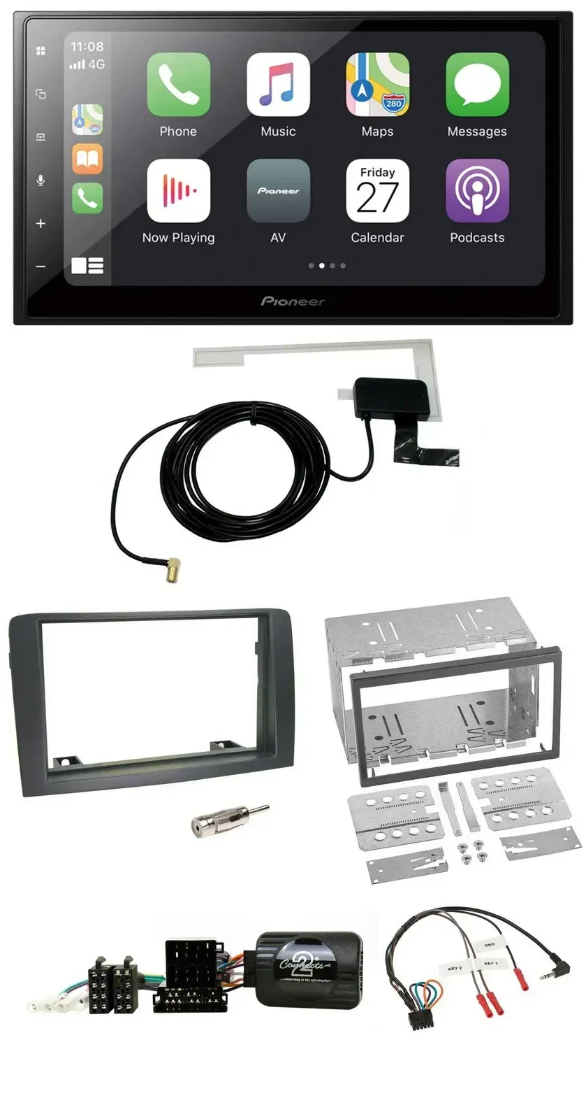 Автомагнитола для Fiat Idea (2006–2012) Pioneer 2 DIN, Bluetooth, DAB, USB, серый