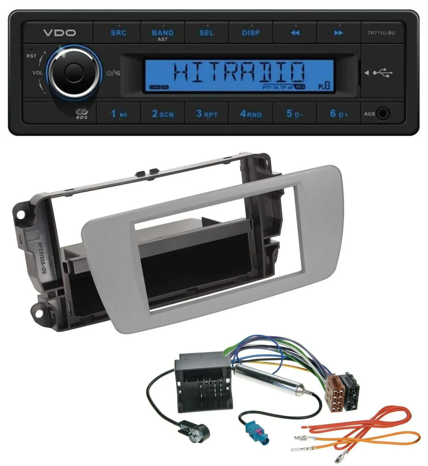 Автомагнитола VDO 1DIN MP3 USB AUX для Seat Ibiza (с 2008), серый