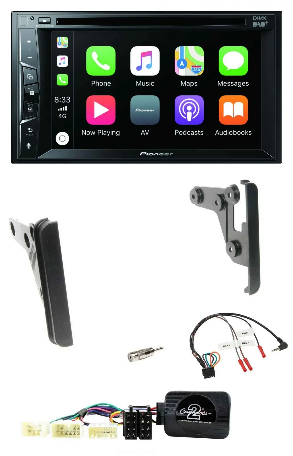 Автомагнитола Pioneer 2DIN USB DVD Bluetooth DAB для Toyota Yaris (2007–2010) с поддержкой управления на руле
