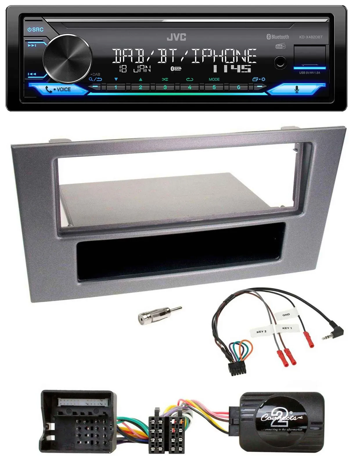 JVC Bluetooth DAB USB Lenkrad Autoradio für Ford Mondeo 2004-2007 anthrazit