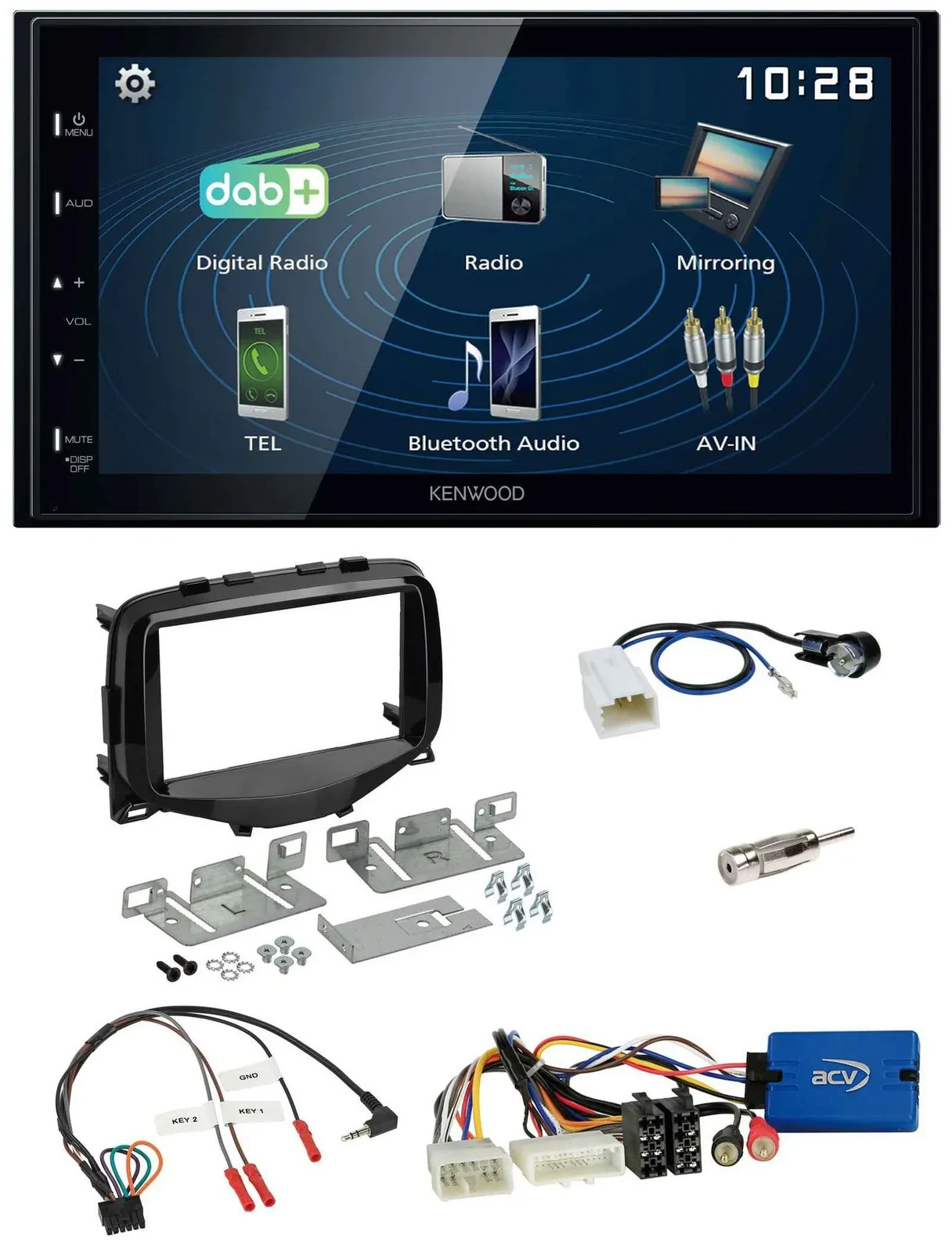 Автомагнитола Kenwood 2DIN Bluetooth USB DAB для Toyota Aygo (2014–2021) с поддержкой управления на руле
