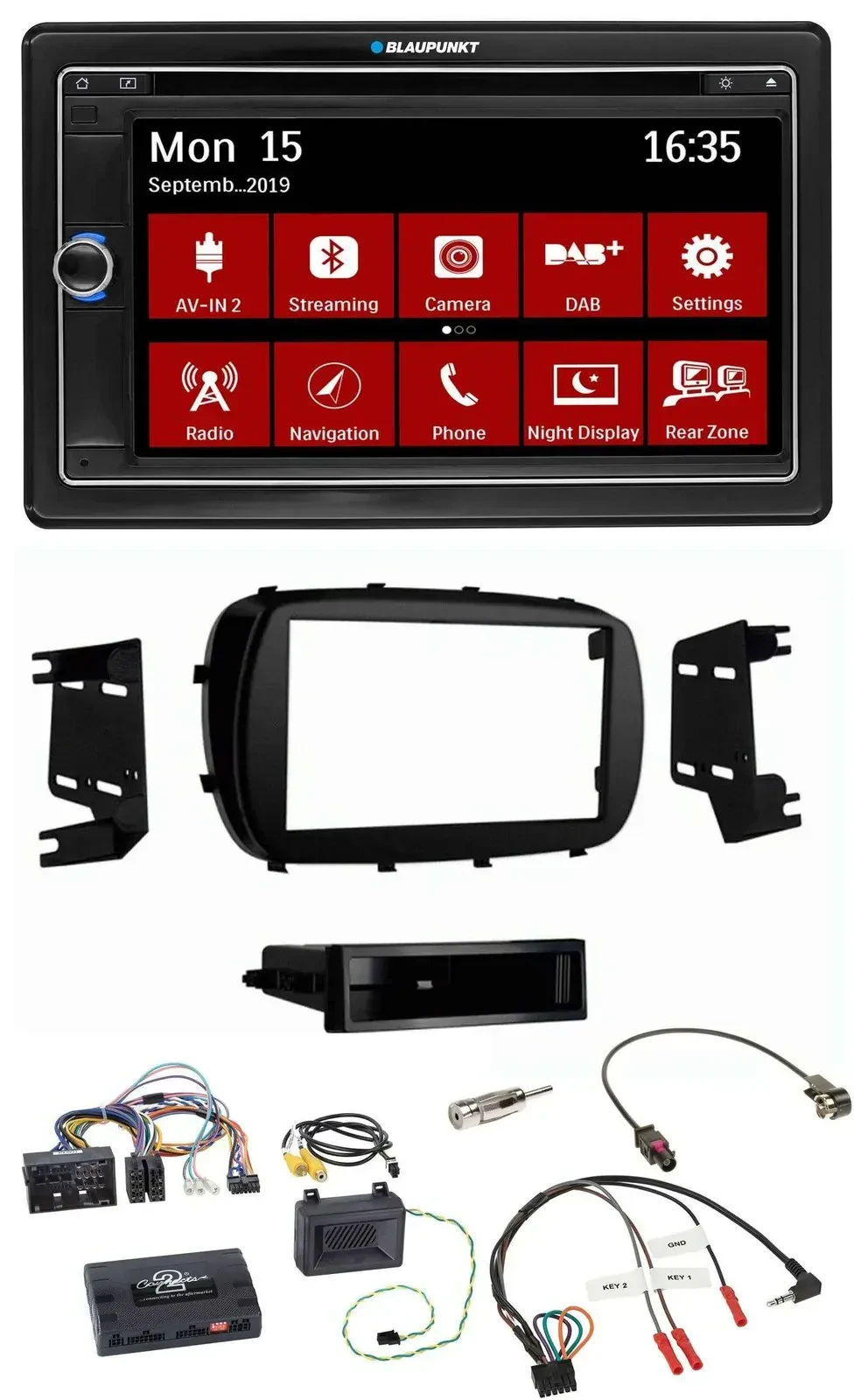 Blaupunkt TMC USB Lenkrad Bluetooth DAB 2DIN Navigation für Fiat 500X ab 2014