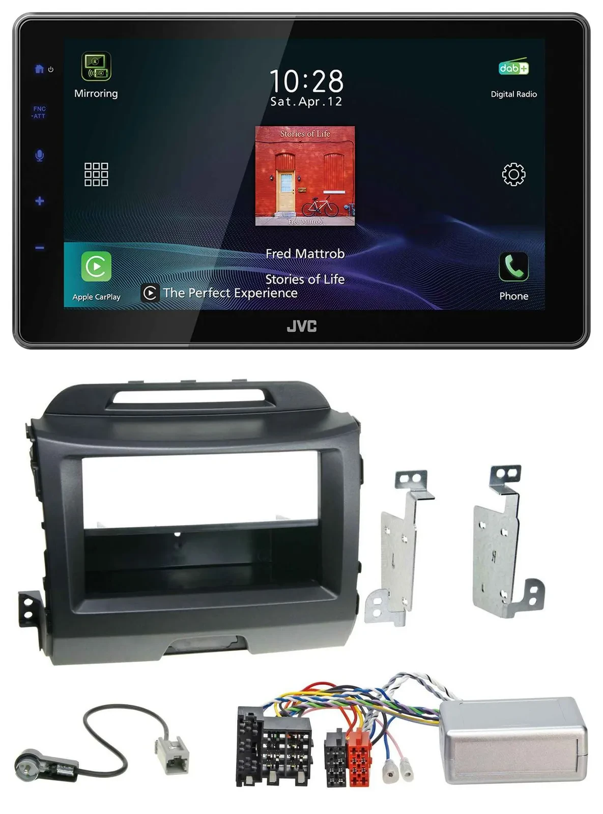 JVC DAB Lenkrad Bluetooth USB Autoradio für Kia Sportage 3 10-15 schwarz
