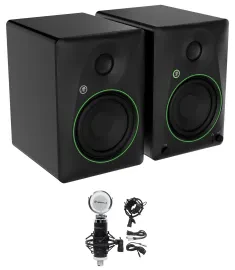2 Mackie CR5BT 5.25" Powered Studio Monitors w/Tone Control+Recording Microphone
