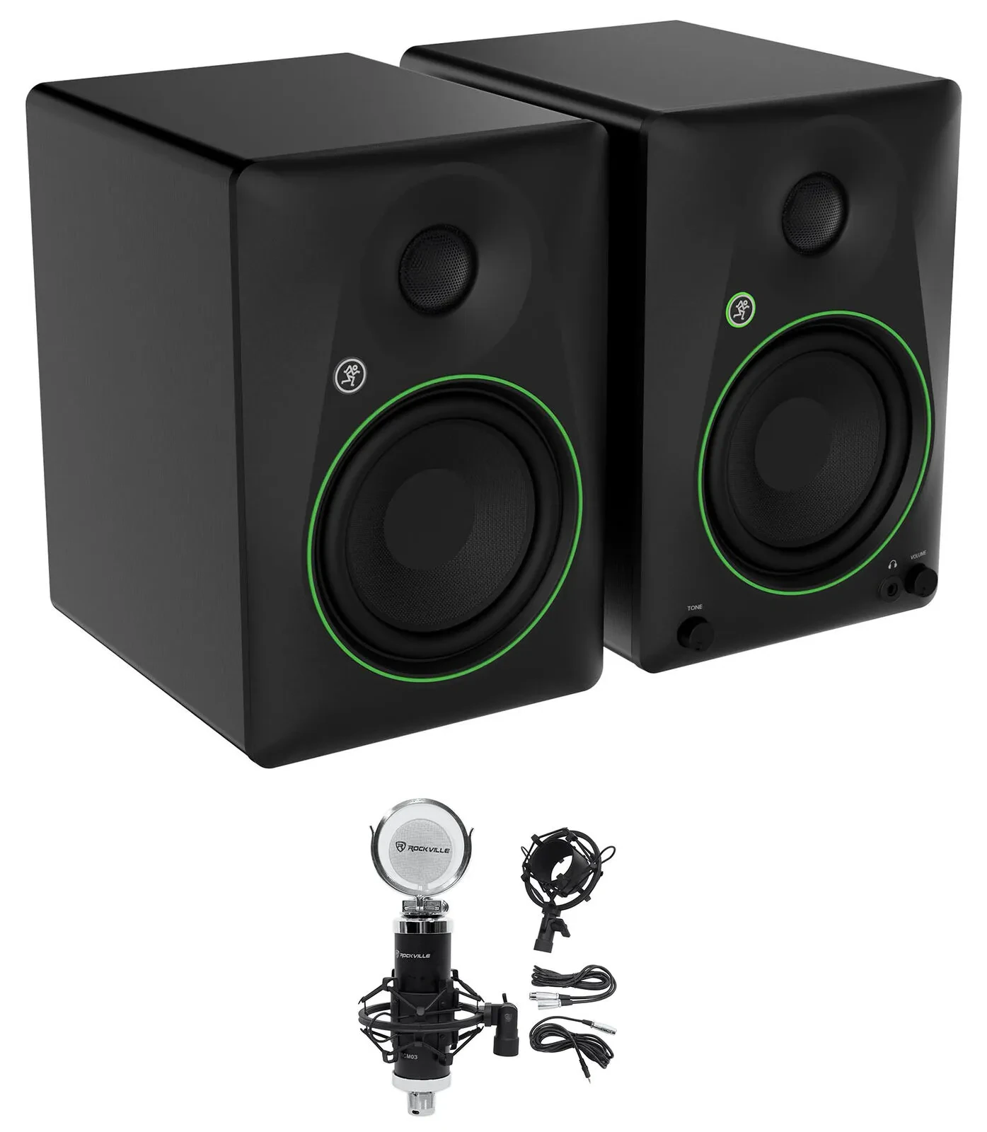 2 Mackie CR5BT 5.25" Powered Studio Monitors w/Tone Control+Recording Microphone