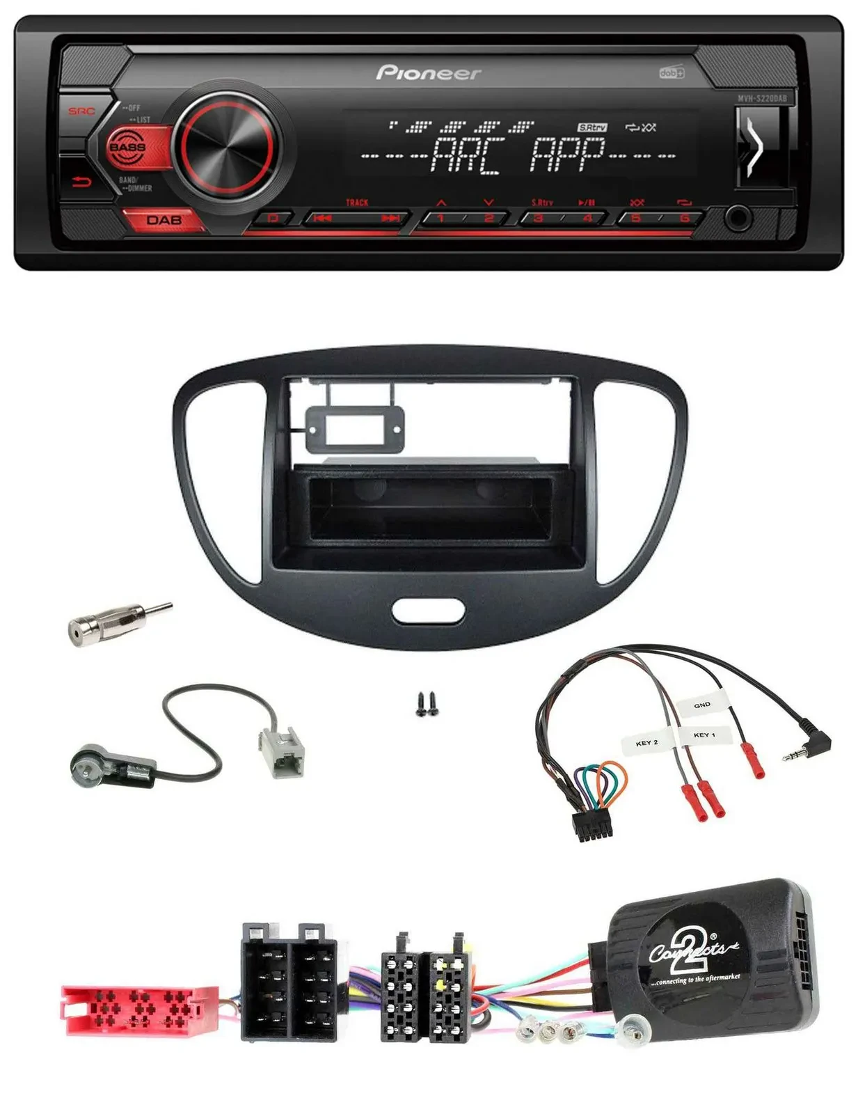 Автомагнитола Pioneer 1 DIN, DAB, USB, для Hyundai i10 (2009–2013), черная, поддержка управления на руле