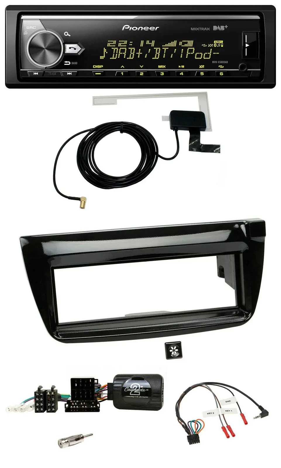 Автомагнитола для Fiat Doblo (2012–2015) Pioneer Bluetooth, DAB, USB, поддержка кнопок на руле, черный (piano black)