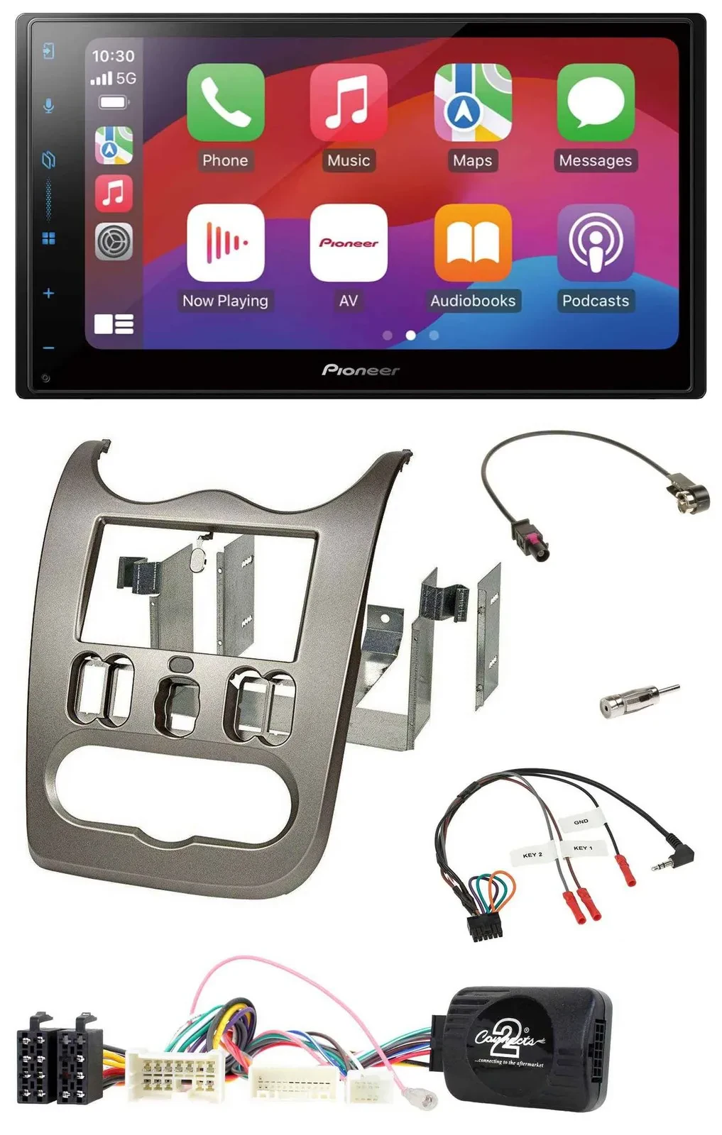 Автомагнитола для Dacia Pioneer 2-DIN, DAB, Bluetooth, USB, темно-серебристый