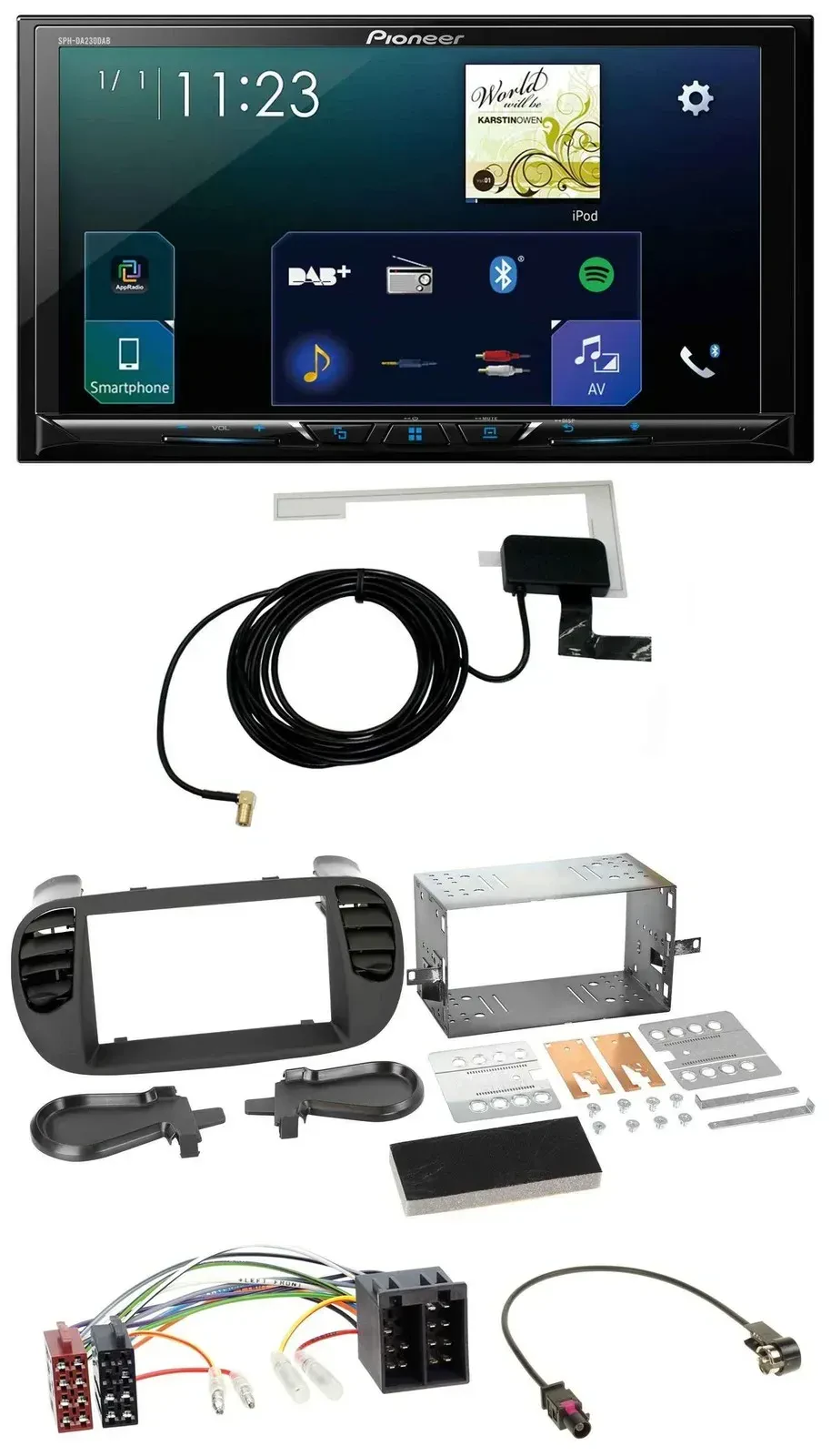 Автомагнитола для Fiat 500 Pioneer 2DIN, DAB, USB, MP3, Bluetooth, ISO, soft touch