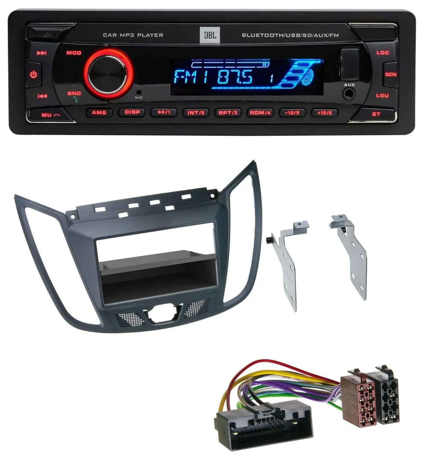 JBL AUX MP3 USB Bluetooth SD Autoradio für Ford C-Max / Kuga - dunkelgrau