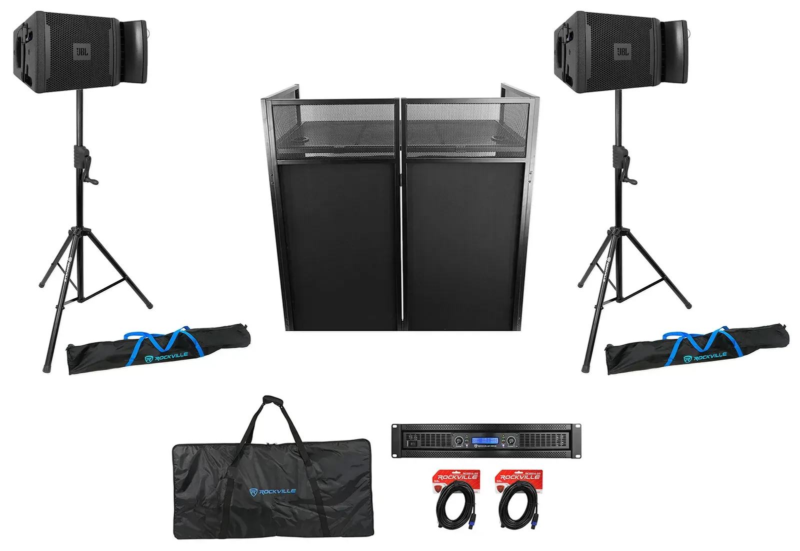 JBL DJ Package w/(2) VRX928LA 8" 400 Watt Array Speakers+Stands+Amplifier+Facade