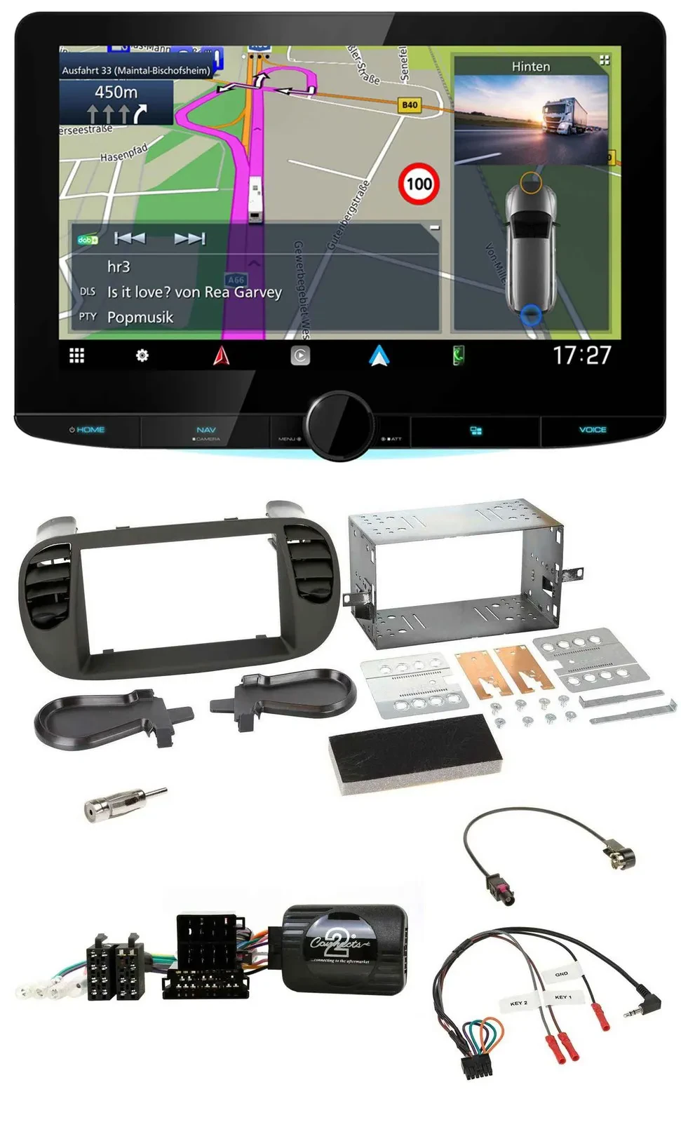 Kenwood Bluetooth DAB TMC 2DIN Lenkrad USB Navigation für Fiat 500 08-15 soft to