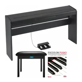 Korg LP180 88 Key Lifestyle Piano Black with Piano Bench and Focus Piano Book