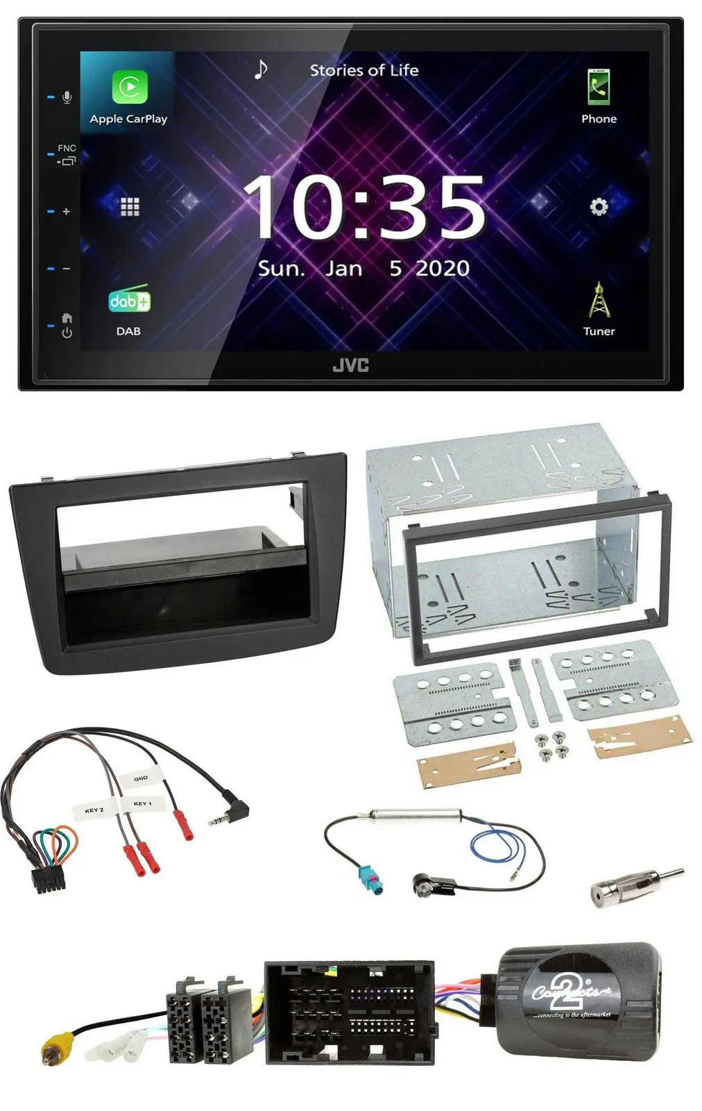 Автомагнитола для Alfa Romeo Mito 2014–2018 JVC 2DIN, DAB, Bluetooth, USB, черный