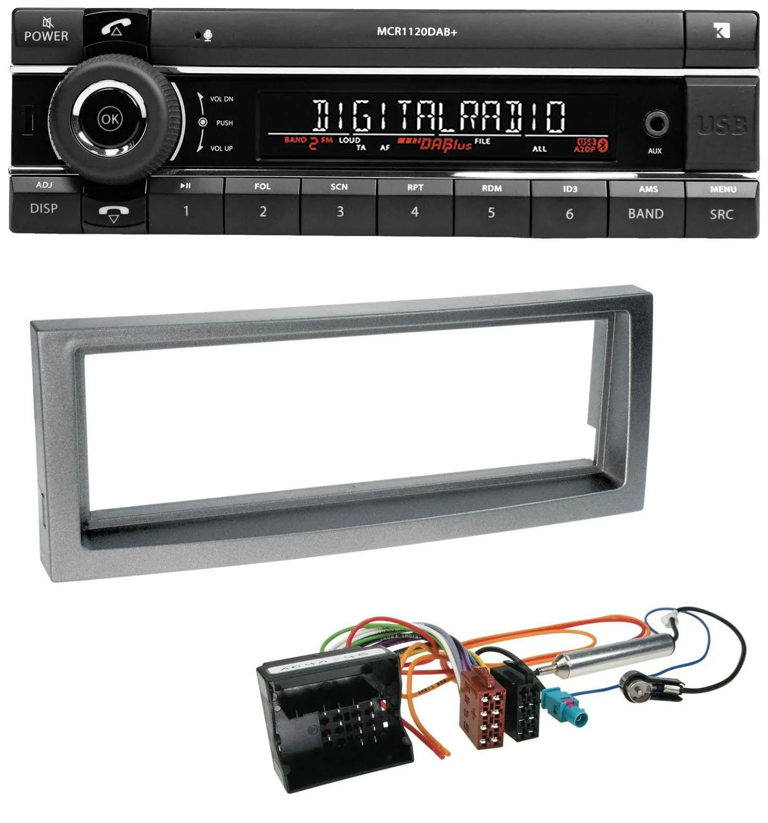 Kienzle Bluetooth MP3 USB DAB Autoradio für Citroen C5 Peugeot 407 ab 04 grau-me