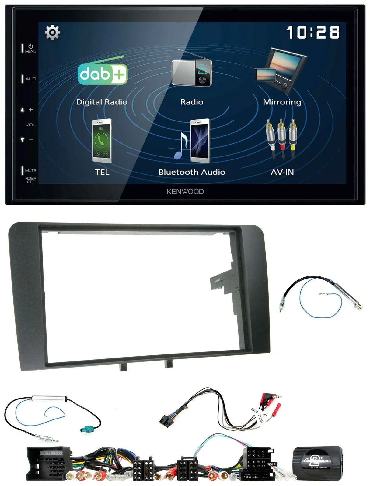 Автомагнитола для Audi A3 8P 2003–2012 Kenwood 2-DIN Bluetooth USB DAB, поддержка кнопок на руле, совместима с активной аудиосистемой