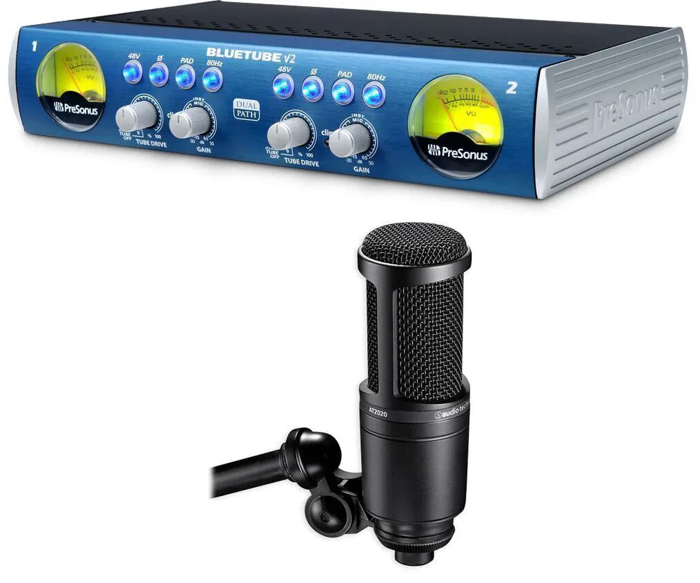 Presonus Bluetube DP V2 2 Channel Tube Mic Pre+Audio Technica AT2020 Microphone