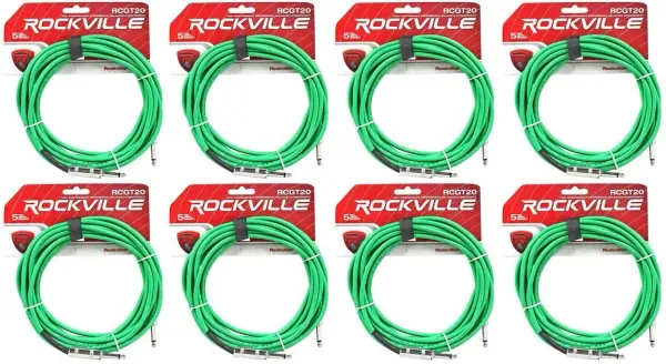 Инструментальный кабель Rockville RCGT20G Green 6.1 м (8 штук)