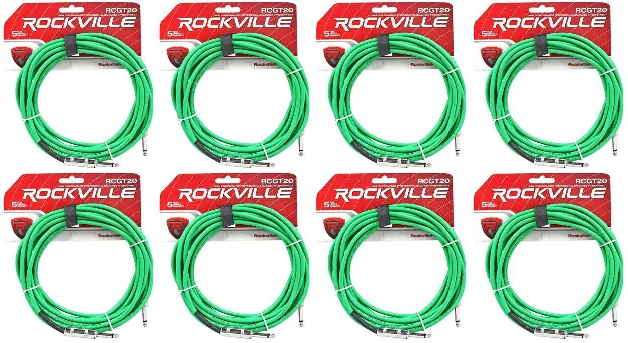 Инструментальный кабель Rockville RCGT20G Green 6.1 м (8 штук)