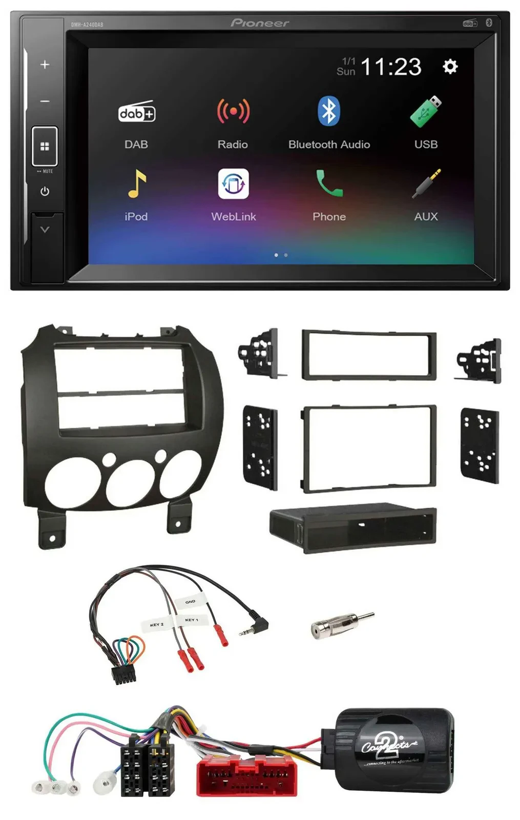 Автомагнитола Pioneer 2-DIN, DAB, Bluetooth, USB для Mazda 2 (2007–2014)